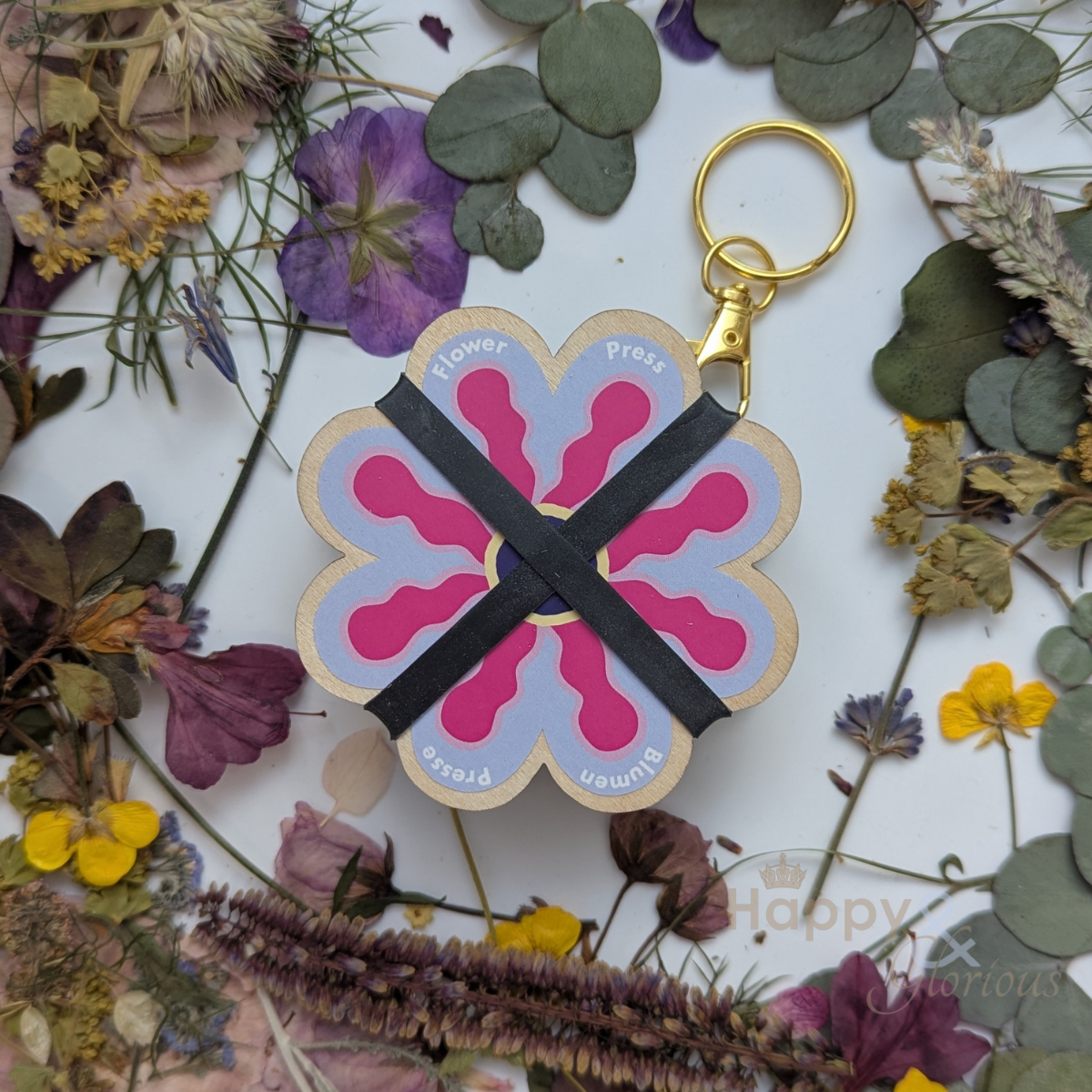 Flower press keyring - pinks & blues