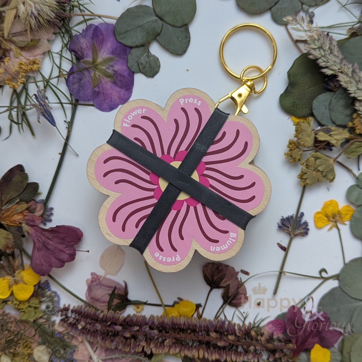 Flower press keyring - pinks & blues