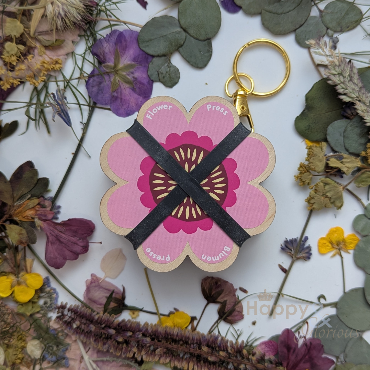 Flower press keyring - pinks & blues