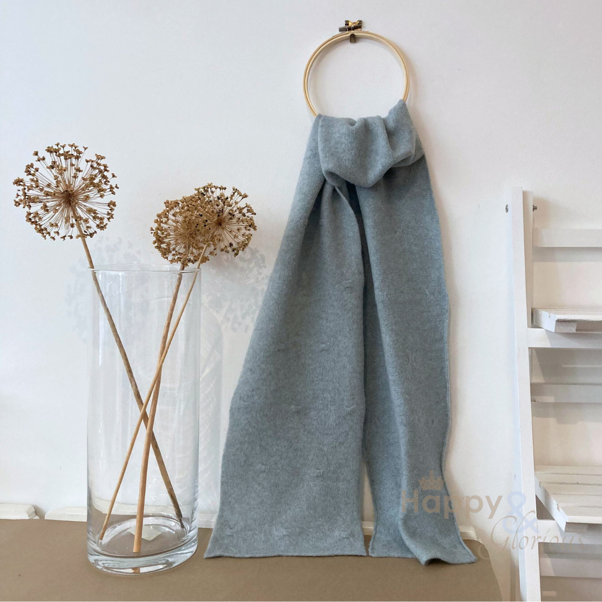 Soft blue felted merino wool scarf