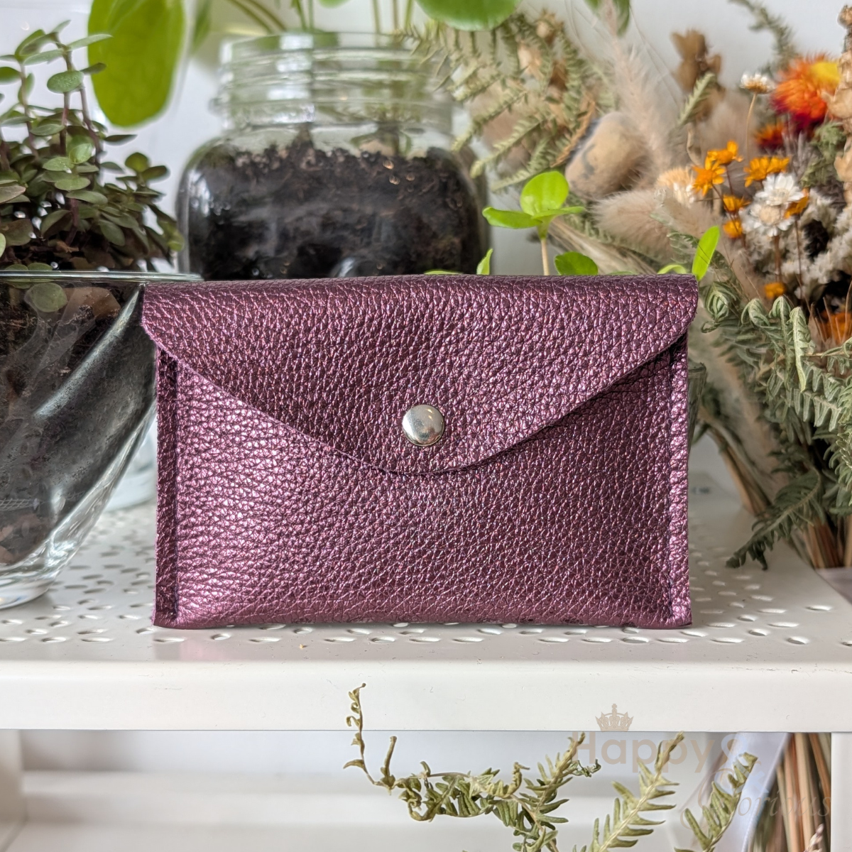 Metallic leather envelope coin purse