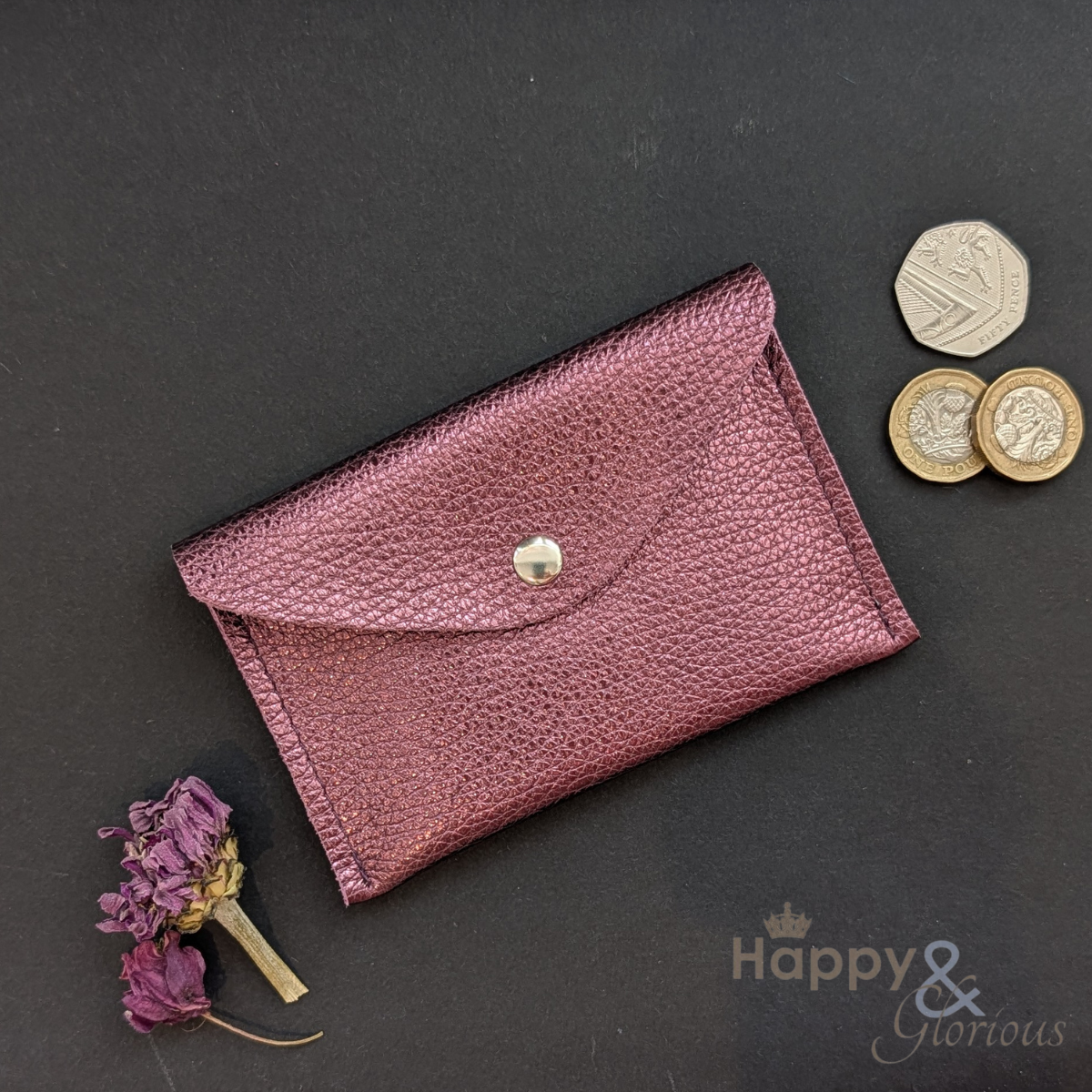 Metallic leather envelope coin purse