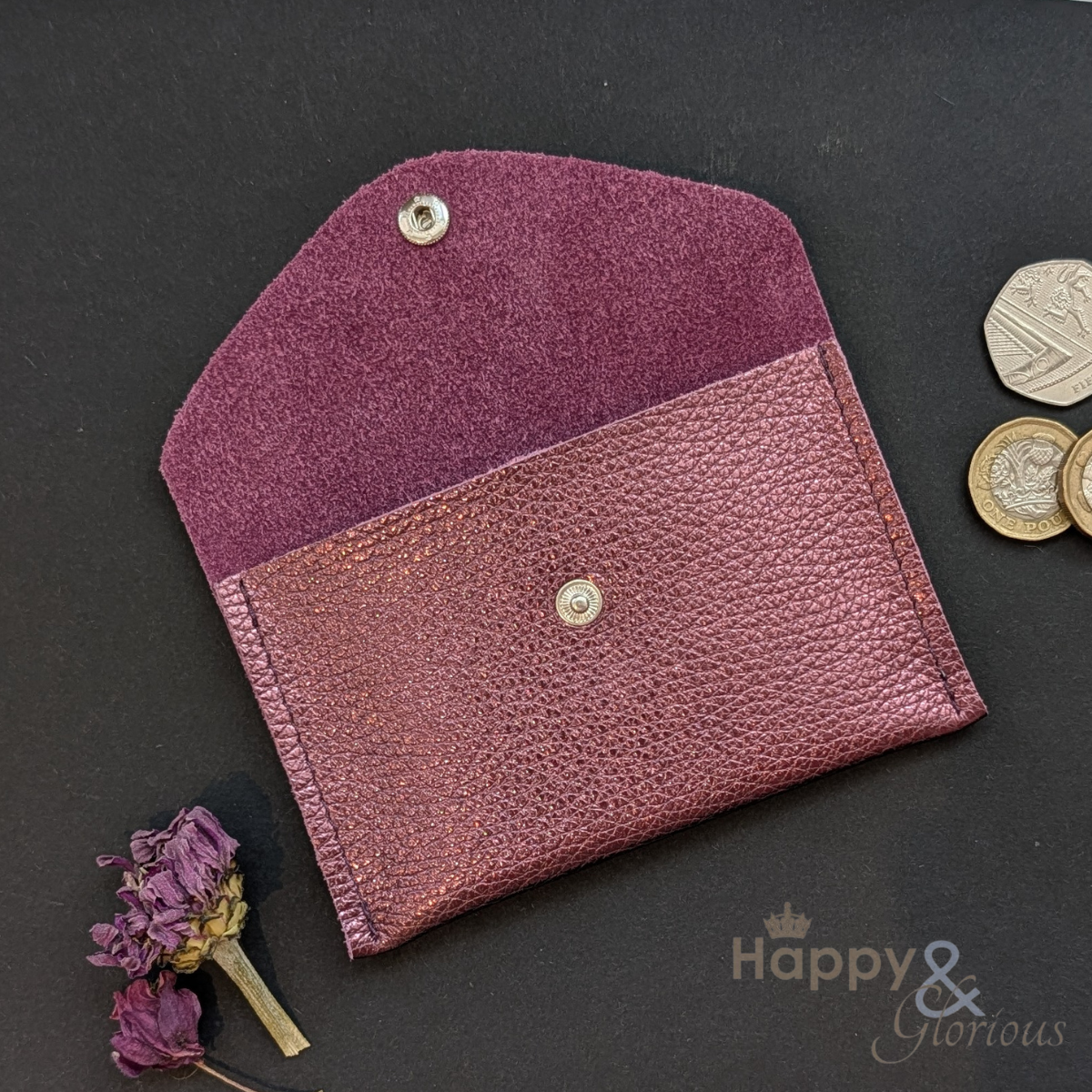 Metallic leather envelope coin purse
