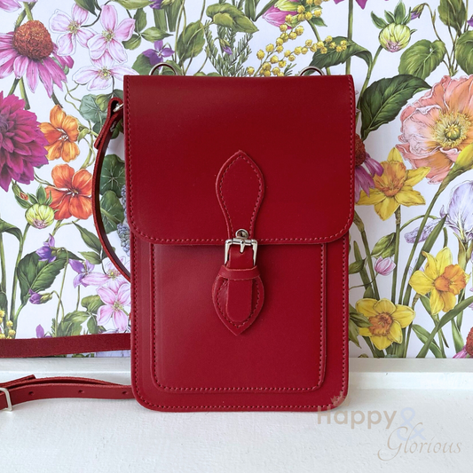 Handmade red leather mobile phone holder