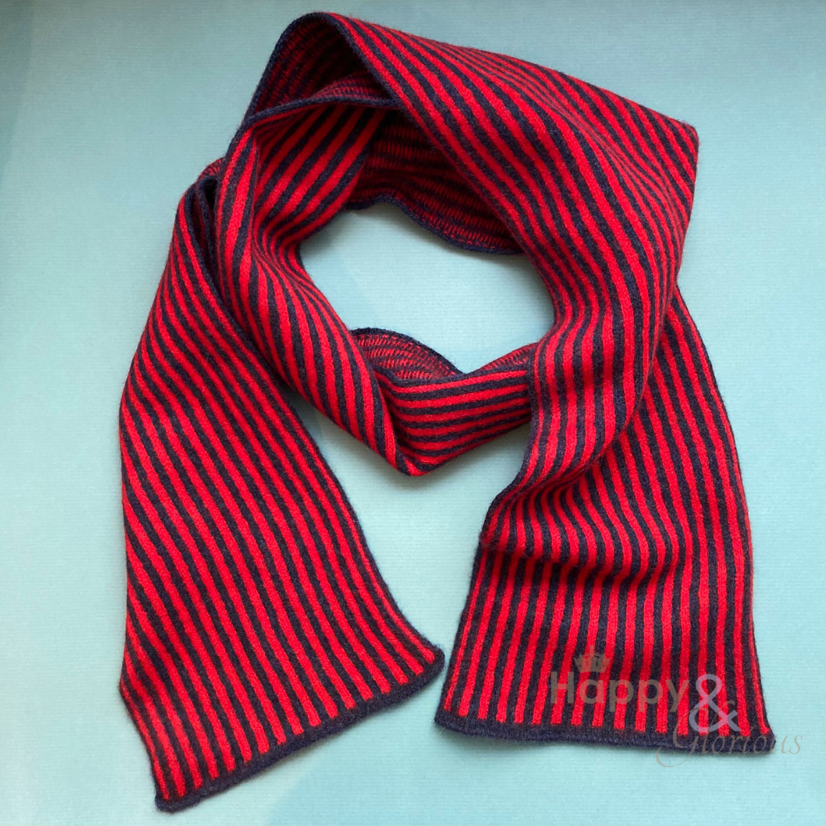Red & navy stripe felted merino wool scarf