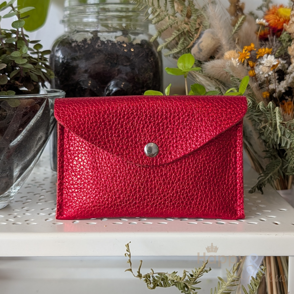 Metallic leather envelope coin purse