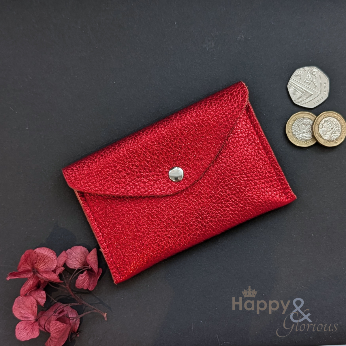 Metallic leather envelope coin purse