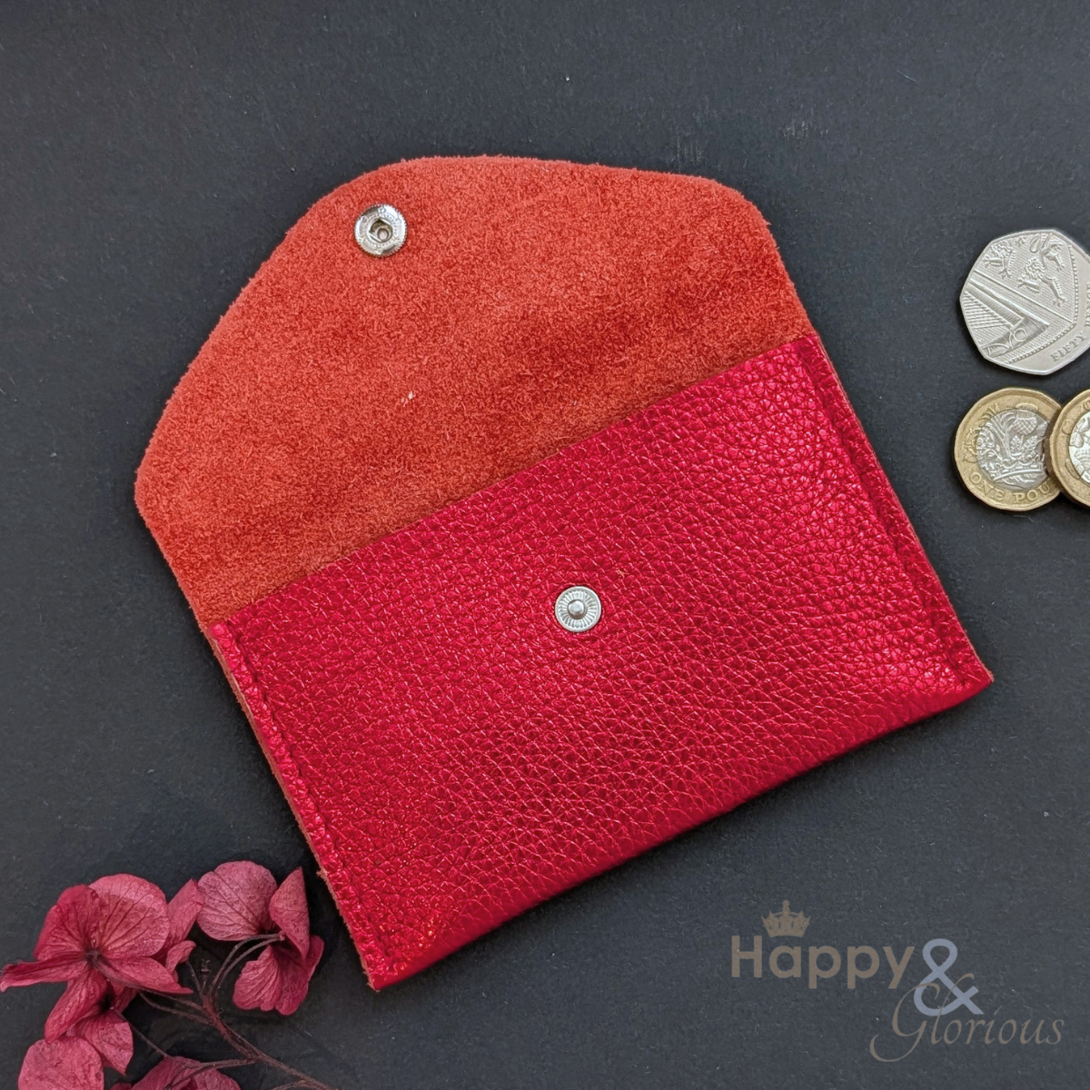 Metallic leather envelope coin purse