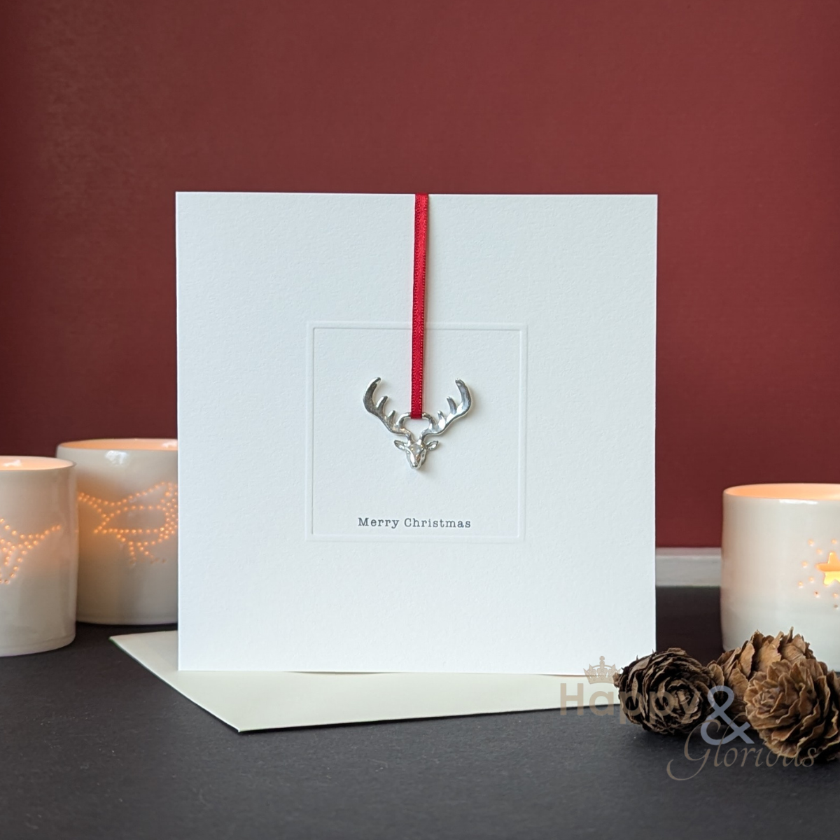 Pewter reindeer keepsake Christmas card
