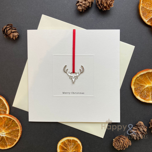 Pewter reindeer keepsake Christmas card