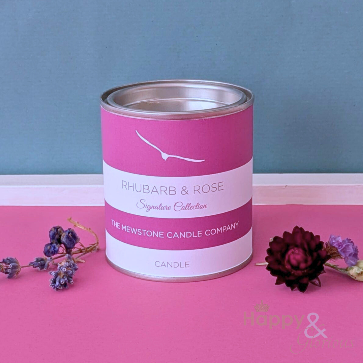 Rhubarb & rose natural wax candle