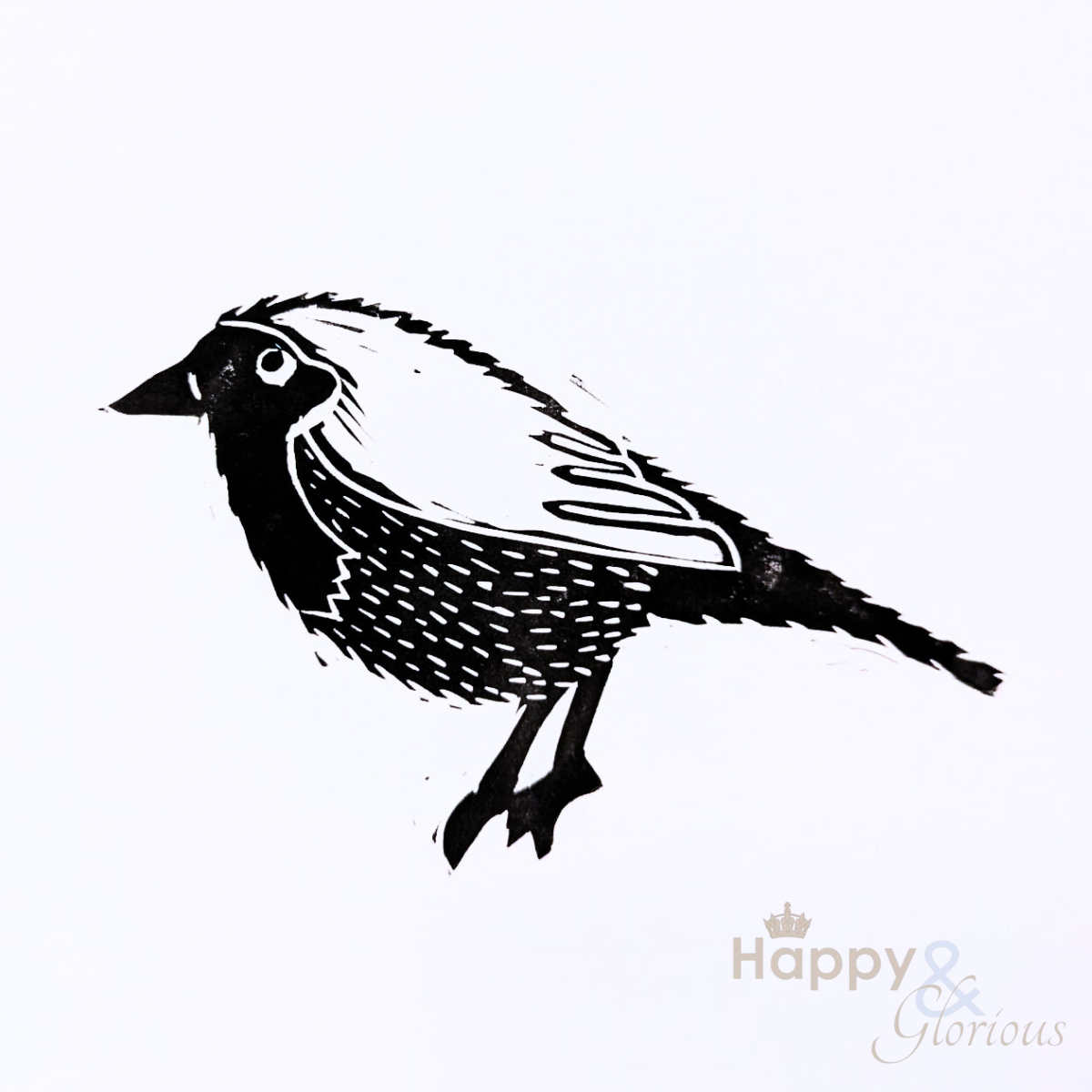Startled robin lino print by Kate Tompsett