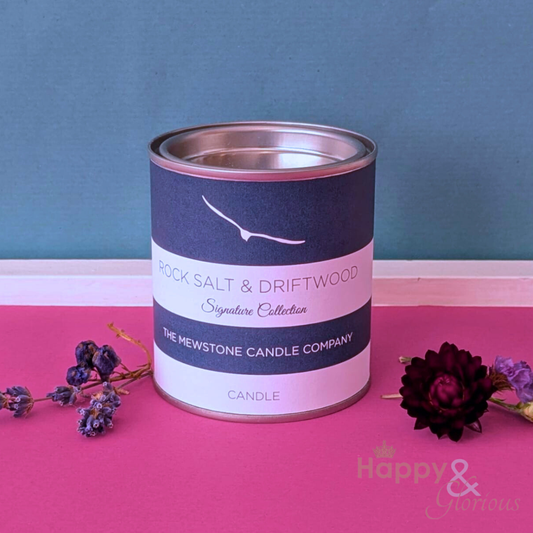 Rock salt & driftwood natural wax candle