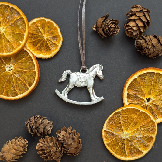 Pewter rocking horse decoration - handmade by Lancaster & Gibbings