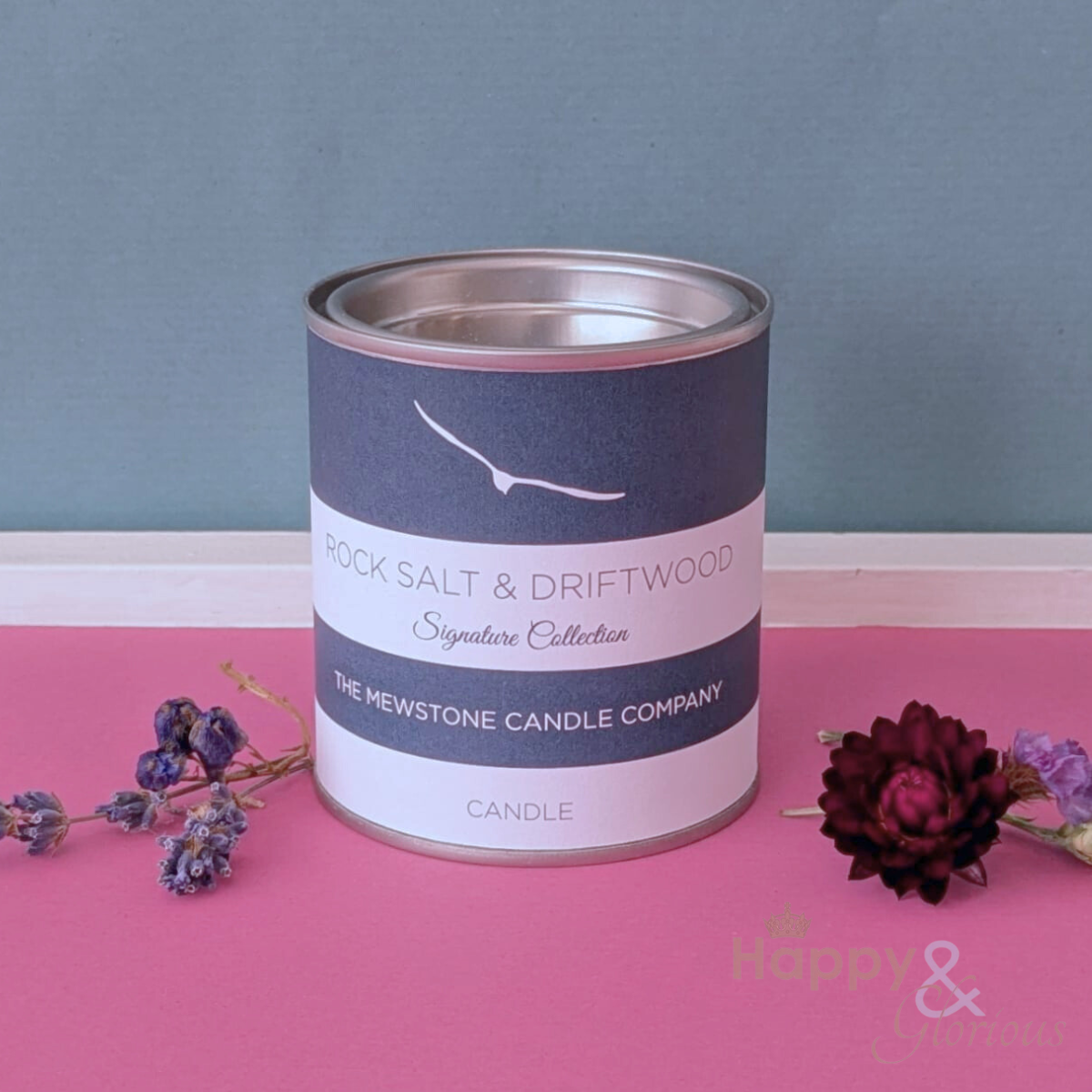 Rock salt & driftwood natural wax candle