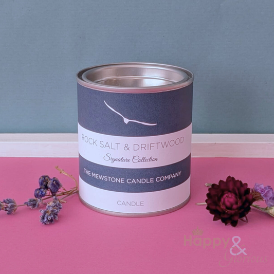 Rock salt & driftwood natural wax candle