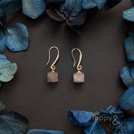 Rose quartz nugget gold plated earrings