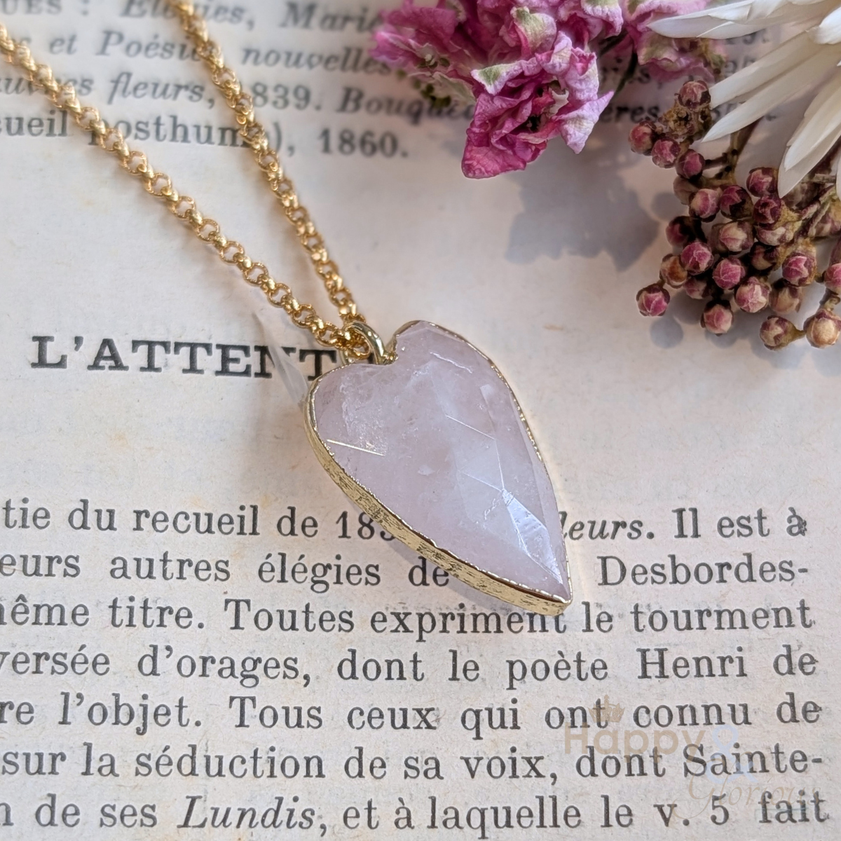 Rose quartz heart gold plated necklace