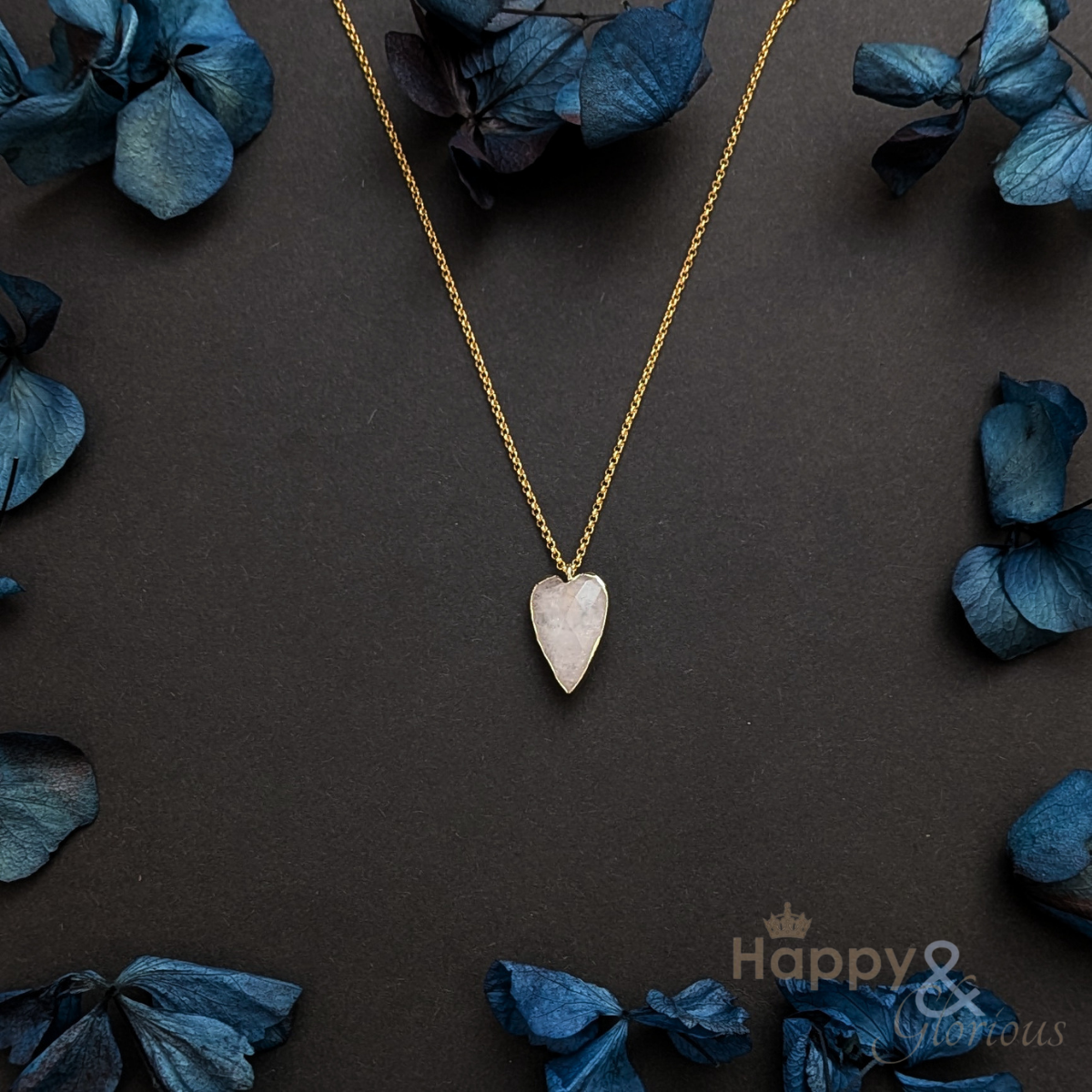 Rose quartz heart gold plated necklace