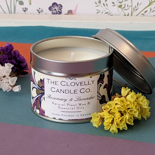 Clovelly rosemary & lavender essential oil candle in tin