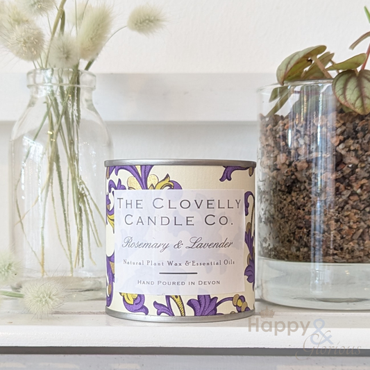 Clovelly rosemary & lavender essential oil candle in tin