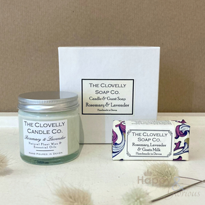 Rosemary & lavender candle & guest soap gift set