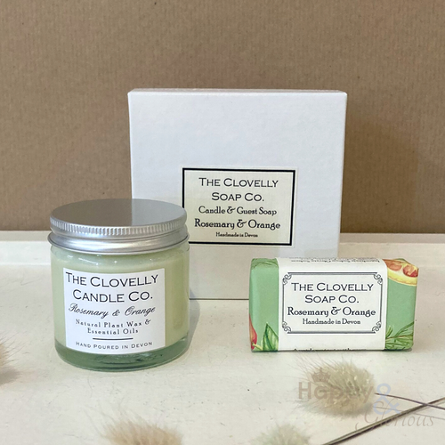 Rosemary & orange candle & guest soap gift set
