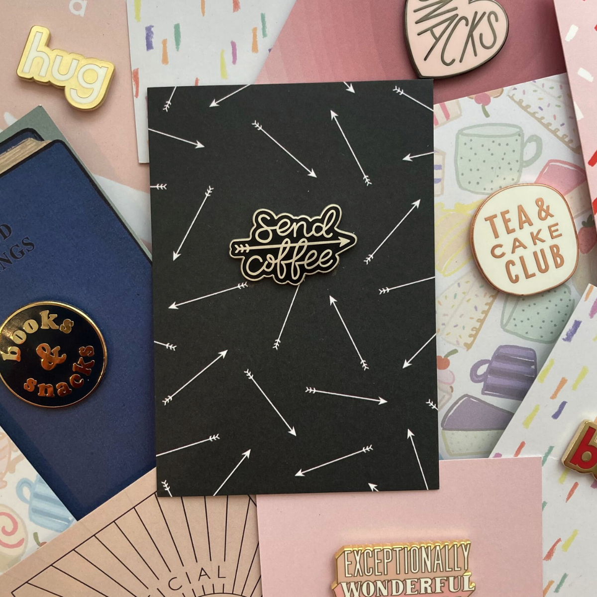 Send coffee positive pin badge