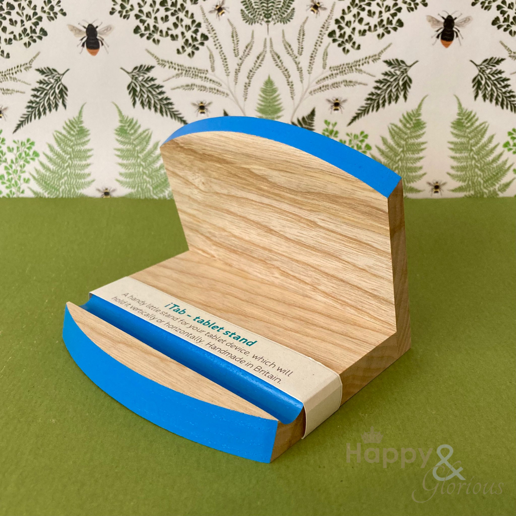 Sky blue iTab wooden tablet stand