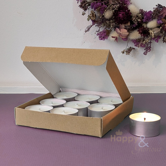 Rhubarb & ginger soy wax fragranced tealight candles - box of nine