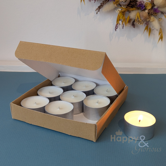 Orange, clove & cinnamon soy wax fragranced tealight candles - box of nine