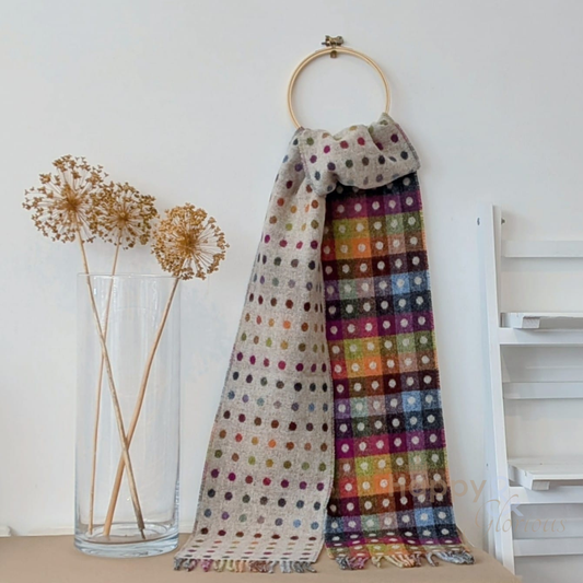Multi-coloured & fawn spotty merino scarf
