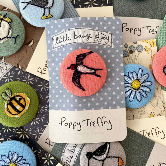 Embroidered swallow brooch