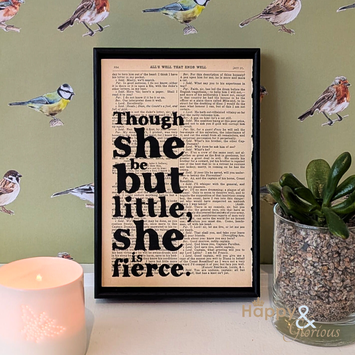 'Though she be but little, she is fierce' Shakespeare framed book quote