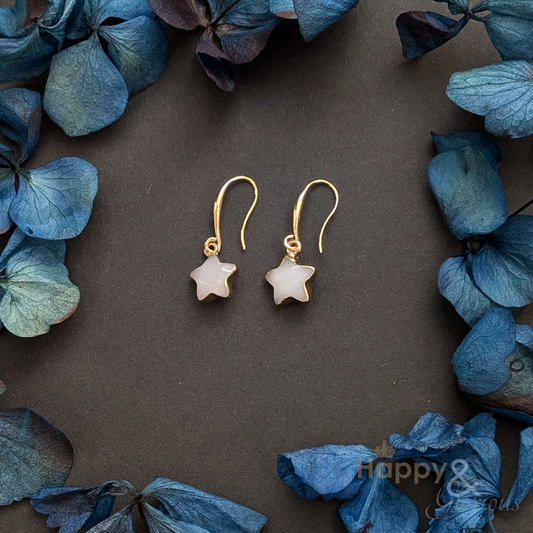 White Jade star gold plated earrings