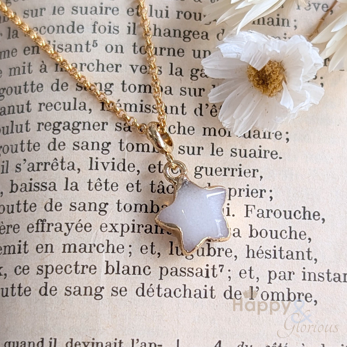 White Jade star gold plated necklace