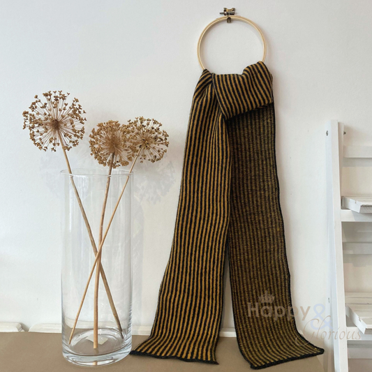 Mustard & grey stripe felted merino wool scarf