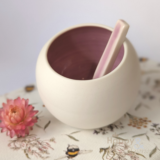 Rose pink porcelain salt pig & spoon