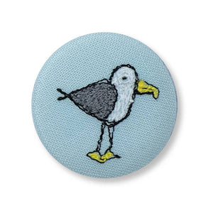 Embroidered cheeky herring gull brooch