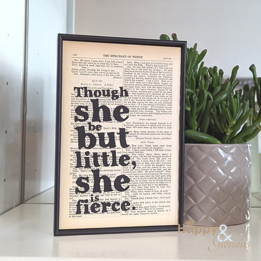 Little but fierce' Shakespeare handpainted book quote