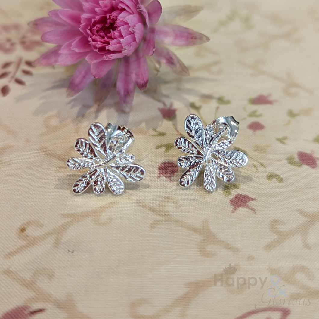 Sterling silver aralia leaf stud earrings by Amanda Coleman