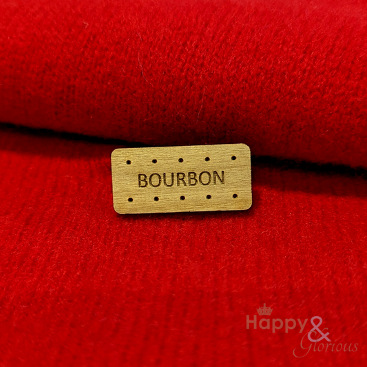 Wooden bourbon biscuit pin badge