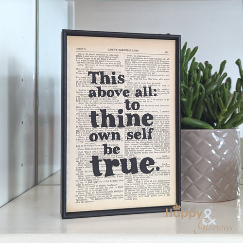 To thine own self be true' Shakespeare handpainted book quote