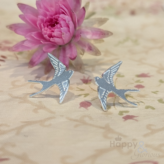 Sterling silver flying swallow stud earrings by Amanda Coleman