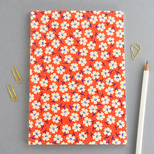 Red floral perfect bound A5 notebook