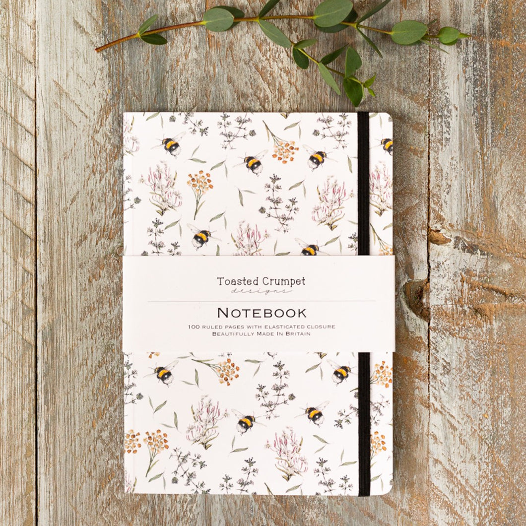 Bees & honeysuckle A5 lined notebook