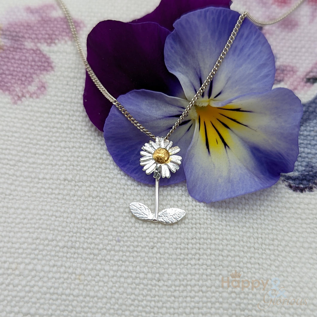 Sterling silver & gold daisy stem pendant