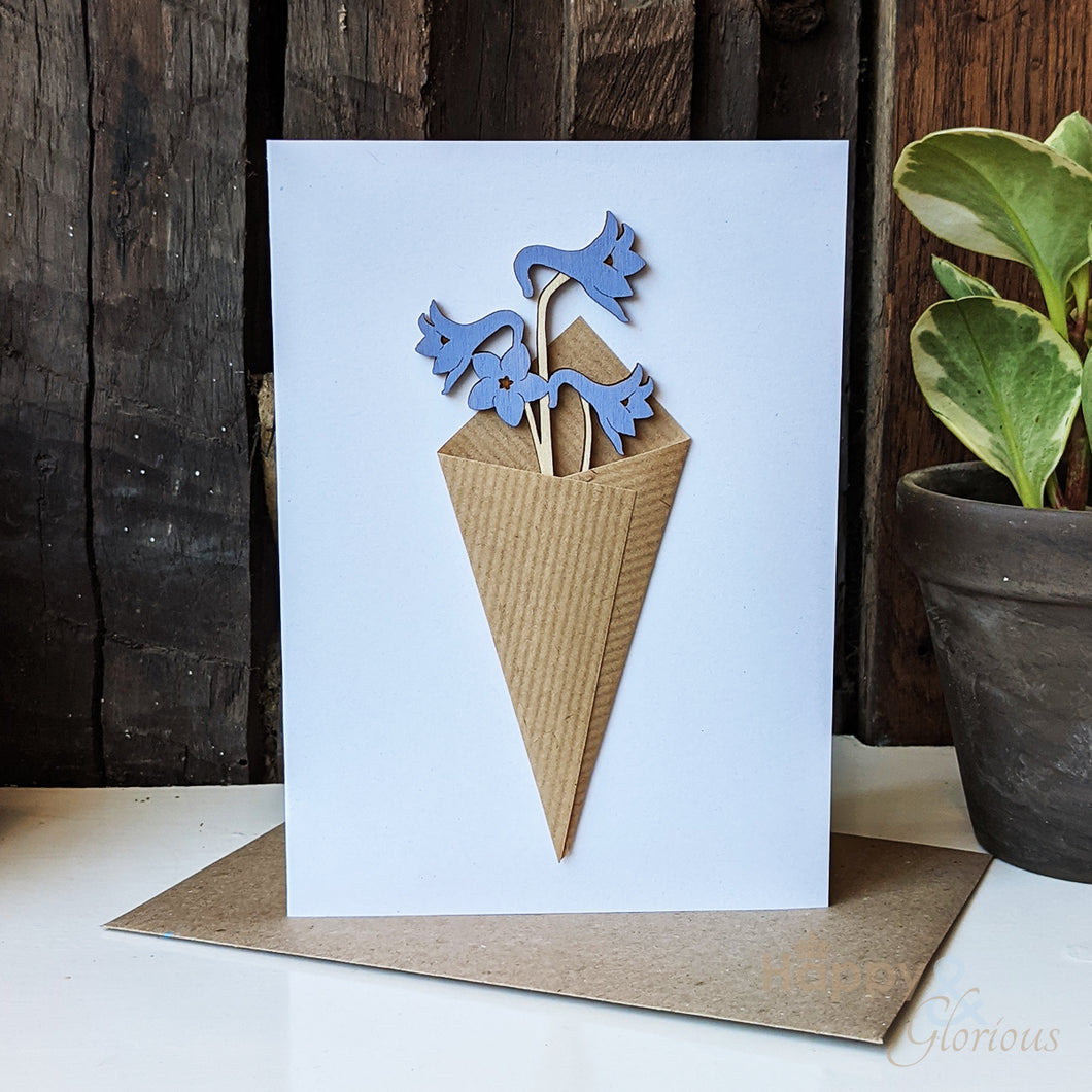 Wooden larkspur posy greetings card