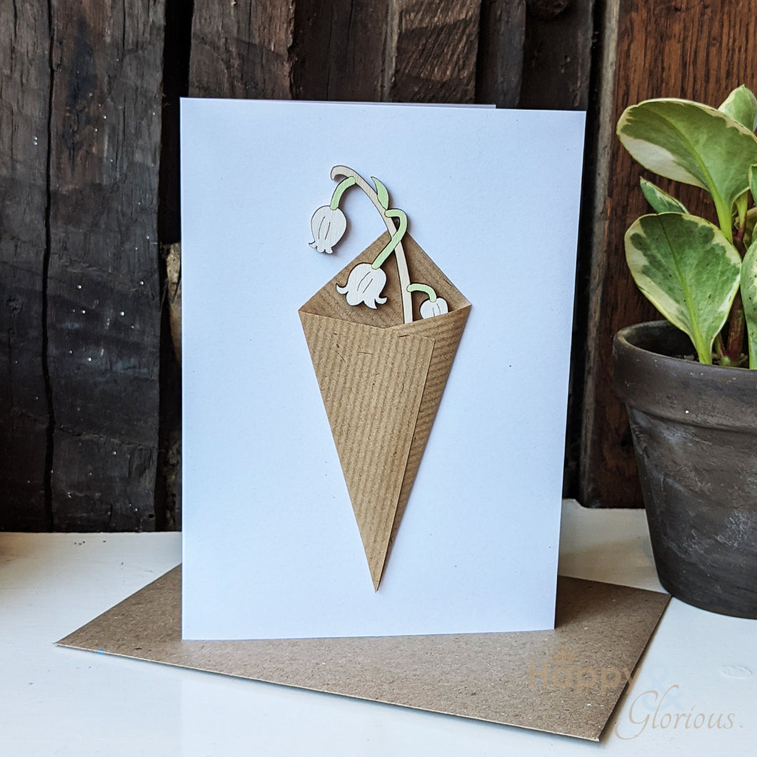 Wooden lily of the valley posy greetings card