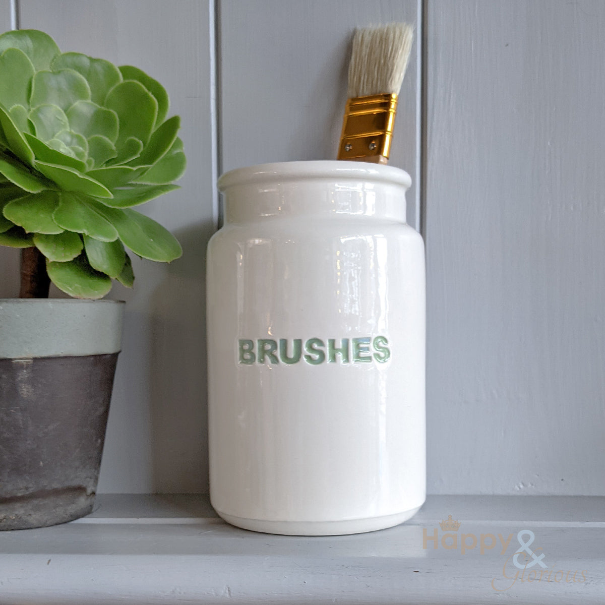 Green ceramic brush pot